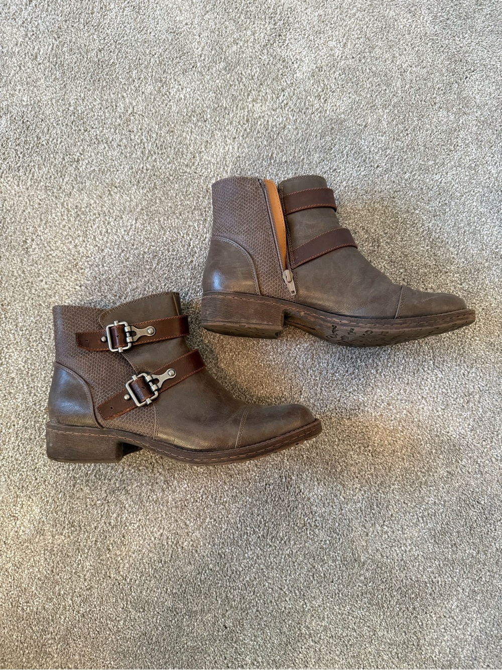 Women's Brown Buckled Leather Ankle Booties